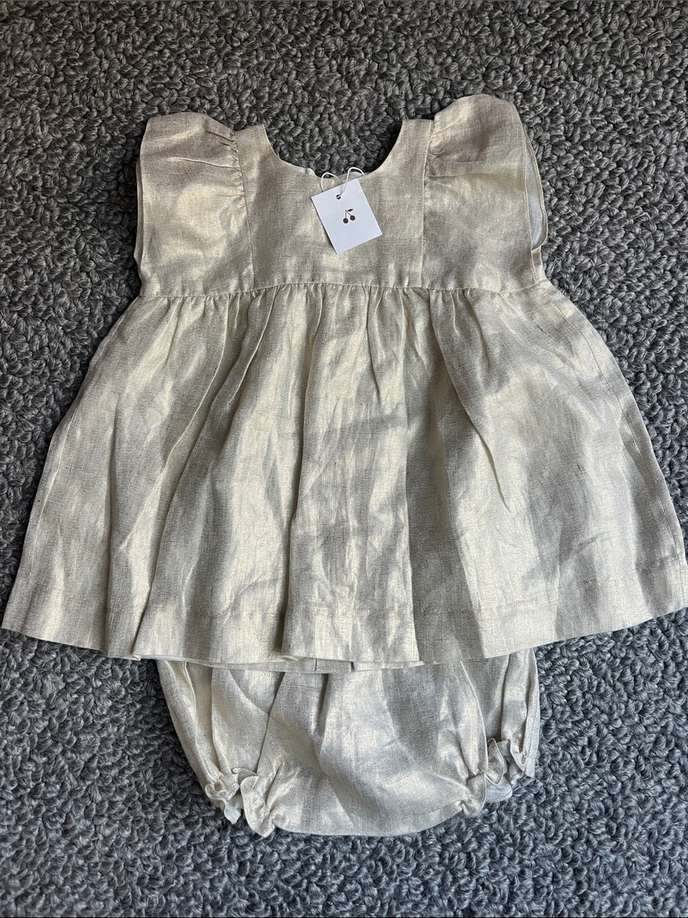 Bonpoint Metallic Cream Dress with Bloomers NEW